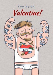 Valentijnskaart van man met tatoeage met naam