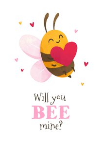 Valentijnskaart will you bee mine grappig bij hartjes