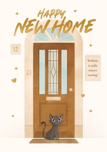 Verhuisd gefeliciteerd voordeur poes nieuw huis hartjes