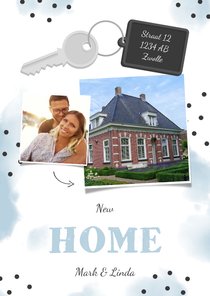 Verhuiskaart 2 foto's sleutel met label new home