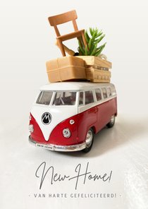 Verhuiskaart felicitatie nieuw huis - met Volkswagenbusje