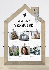 Verhuiskaart fotolijst houten huisje met fotocollage