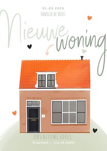 Verhuiskaart huis illustratie nieuwe woning oranje groen