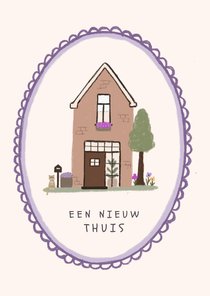 Verhuiskaart illustratie huisje boompje beestje