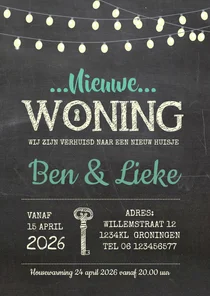 Verhuiskaart krijtbord sleutel