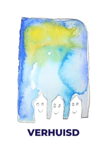Verhuiskaart met 3 blije huisjes