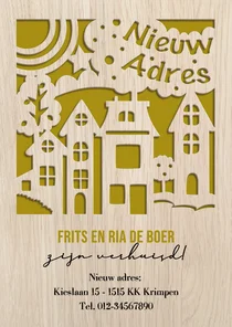 Verhuiskaart met de suggestie van gestanste huisjes