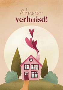 Verhuiskaart met huis en hartjes voor adreswijziging