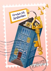 Verhuiskaart met sleutel en huisje