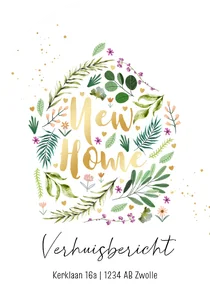 Verhuiskaart new home boogvorm planten bloemen 