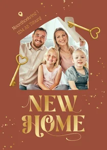 Verhuiskaart new home sleutel huis foto goud