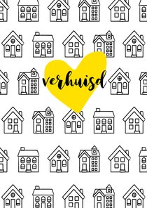  Verhuiskaart rechthoekig met getekende zwart-witte huisjes