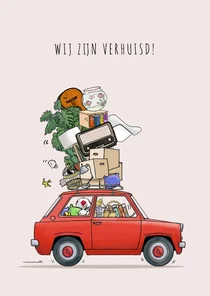 Verhuiskaart rode auto av