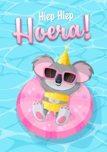 Verjaardag humor zomers met koalabeer chillend op het water