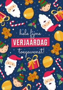 Verjaardag kerstkaart combi met vrolijke illustraties