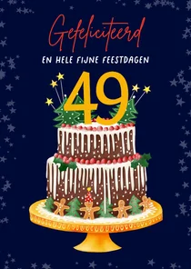 Verjaardag kerstkaart met taart en leeftijd aanpasbaar
