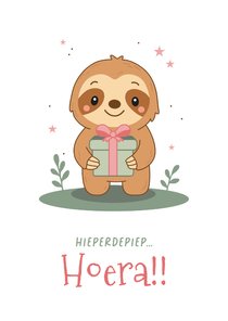 Verjaardag luiaard met cadeautje