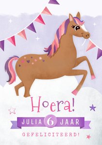 Verjaardag meisje felicitatiekaart met een lief paard 