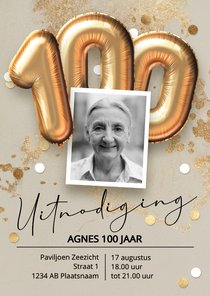 Verjaardag uitnodiging 100 jaar foto ballonnen