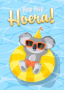 Verjaardag zomers humor met koalabeer chillend op het water