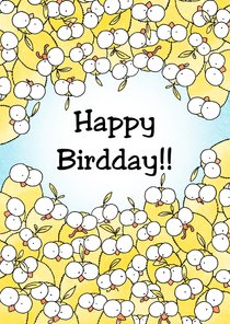 Verjaardagfelicitatie happy birdday met heel veel kuikentjes