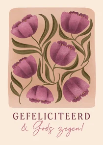 Verjaardagsfelicitatie met roze bloemen en Gods zegen