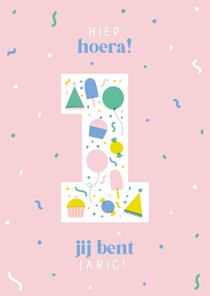 Verjaardagskaart 1 jaar vrolijk roze