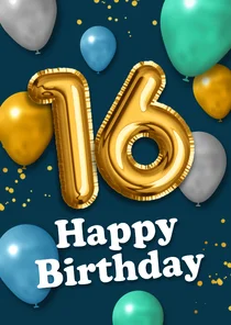 Verjaardagskaart 16 jaar ballonnen hip Happy Birthday