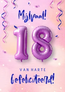 Verjaardagskaart 18 jaar met feestelijke heliumballonnen