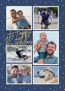 Verjaardagskaart 6 foto's blauw 'Happy Birthday'