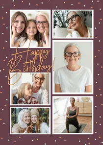 Verjaardagskaart 6 foto's donkerrood 'Happy Birthday'