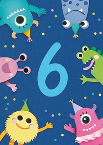 Verjaardagskaart 6 jaar monsters