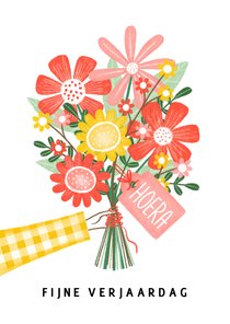Verjaardagskaart arm met bloemen rood geel