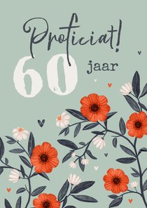 Verjaardagskaart bloemen hartjes vrouw groen rood