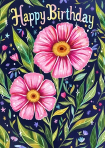 Verjaardagskaart bloemen meisje vrouw botanisch vrolijk