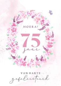 Verjaardagskaart bloemenkrans ovaal met vlinder