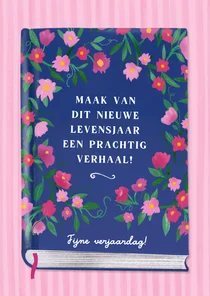 Verjaardagskaart 'boek met bloemen'