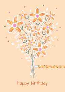 Verjaardagskaart bos bloemen oranje