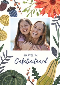 Verjaardagskaart Botanisch Pompoenen en bloemen