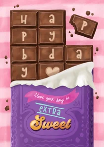 Verjaardagskaart chocolade reep snoep sweet birthday vrouw