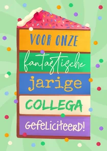 Verjaardagskaart collega taart confetti kleurrijk feest