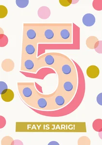 Verjaardagskaart confetti met leeftijd grote 5 vrolijk