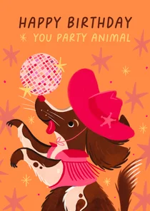Verjaardagskaart cowboy hond met discobal