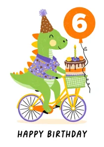 Verjaardagskaart dino fiets ballon met cijfer