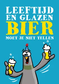 Verjaardagskaart duif met glazen bier