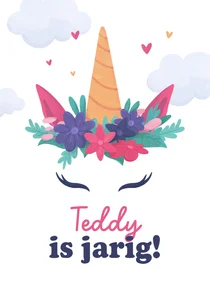 Verjaardagskaart eenhoorn unicorn meisje hip vrolijk