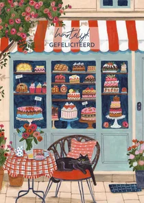 Verjaardagskaart feestelijke verjaardag bij de bakker