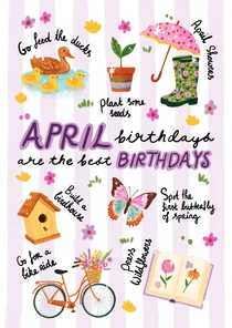 Verjaardagskaart felicitatie april lente vrouw meisje