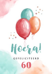 Verjaardagskaart felicitatie ballonnen confetti waterverf