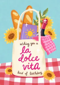 Verjaardagskaart felicitatie la dolce vita wijn bloem